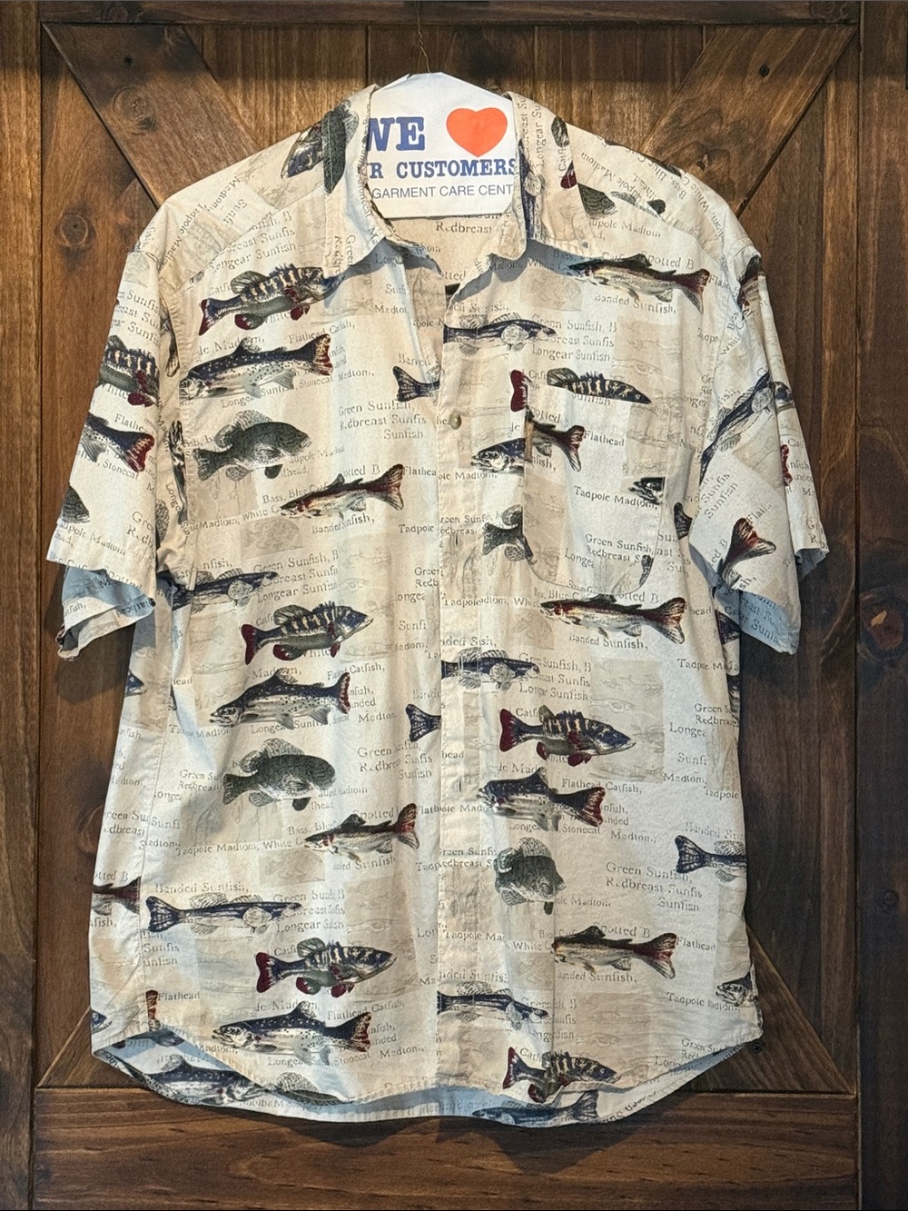 Columbia Men's Fish Print Button-Up Shirt - Cream with Multicolor Fish XL